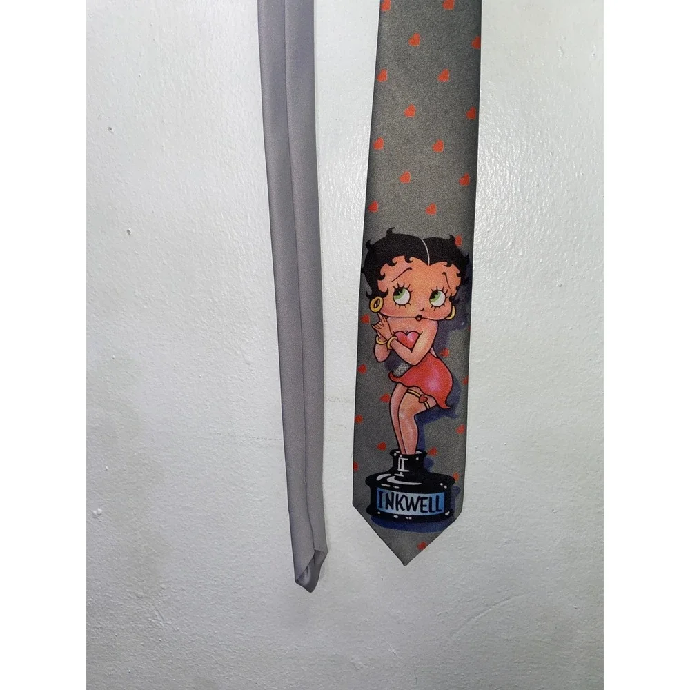 Vintage 1993 Ralph Marlin Betty Boop Necktie In The Inkwell Grey Pink Hearts USA